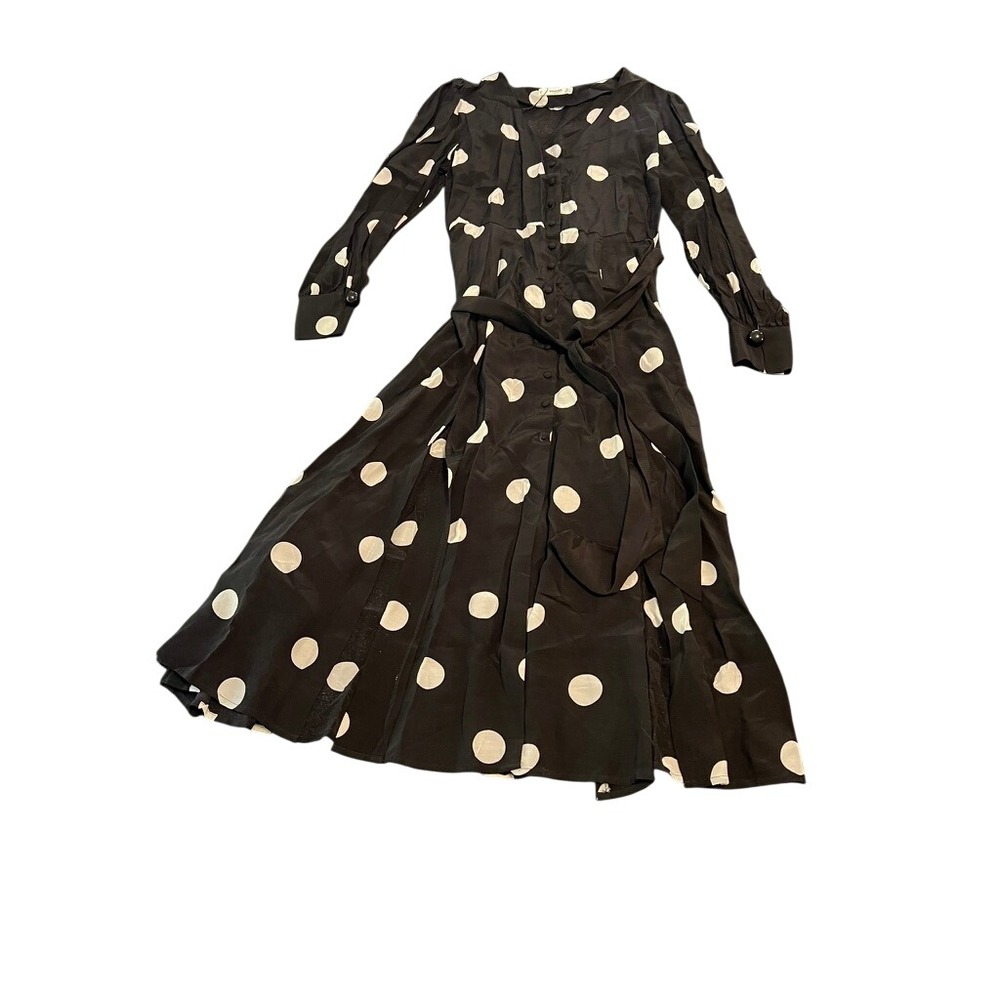 Black Polka Dot Long Sleeve Midi Dress